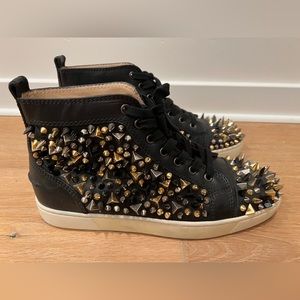 Christian Louboutin Black Leather Spike High Tops 41